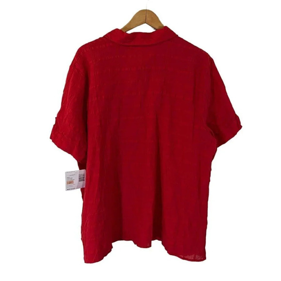 Sag Harbor NEW Red Button Up Shirt Plus 2X Stitching Details Front Pocket Thin - Picture 2 of 6